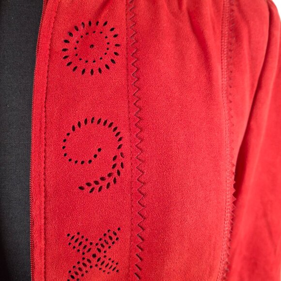 Vintage Womens Red Cropped Jacket Blazer Sz 12 Conrad C Suede Look Smart Office - Picture 8 of 14